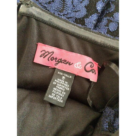 Vintage 2000s Off-Shoulder Blue & Black Glitter Lace Lined Dress S Prom - Picture 6 of 14